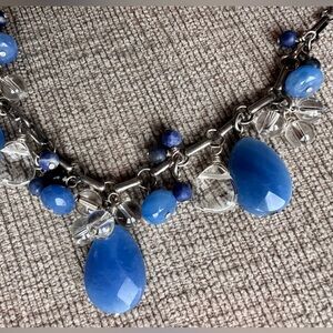 Blue Jade and Crystal Raindrops Necklace